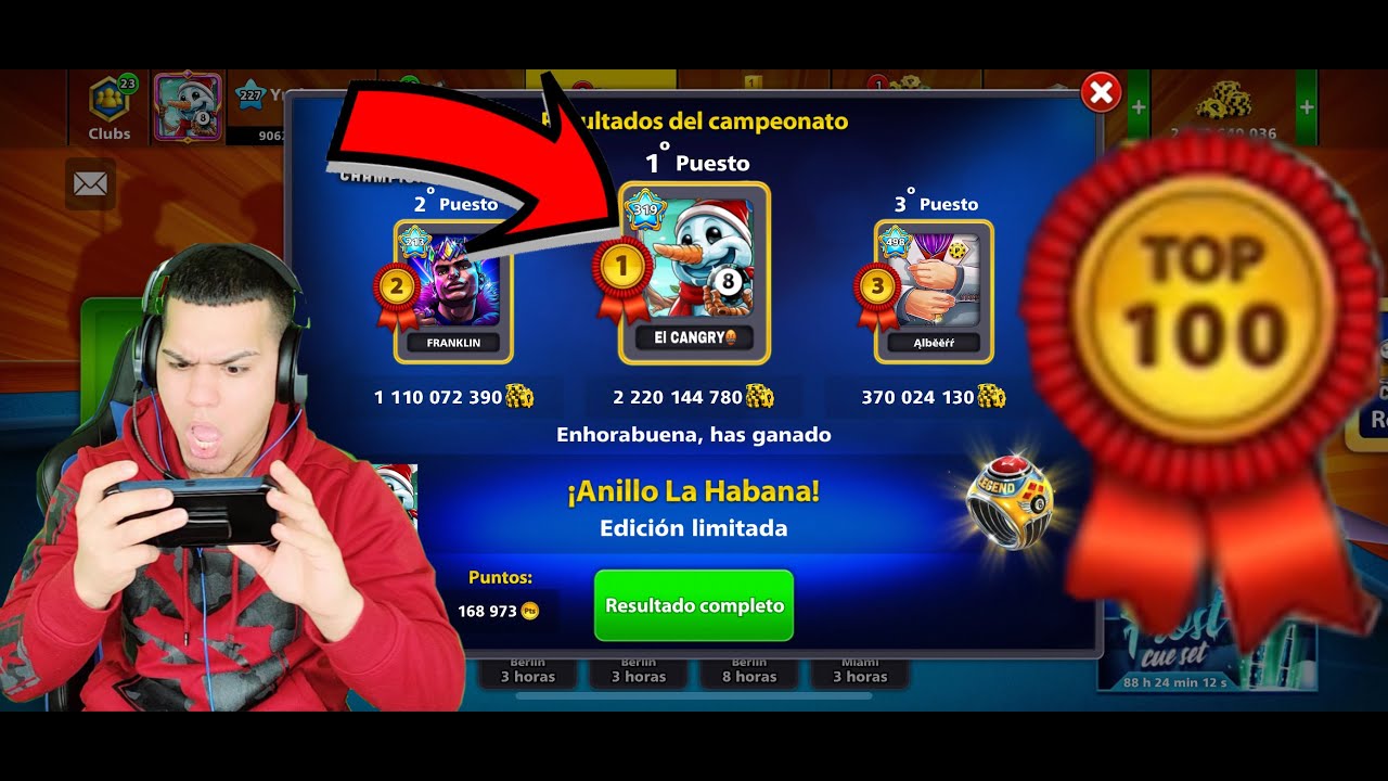 Cuantas PARTIDAS tienes que GANAR para estar en los TOP 100🏆 En 8 ball pool