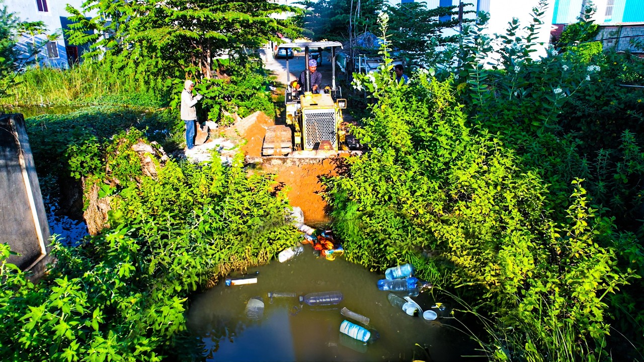 First Start Opening​ Amazing Project!! Landfill Delete Pond Flood By Skills Dozer Pushing Soil