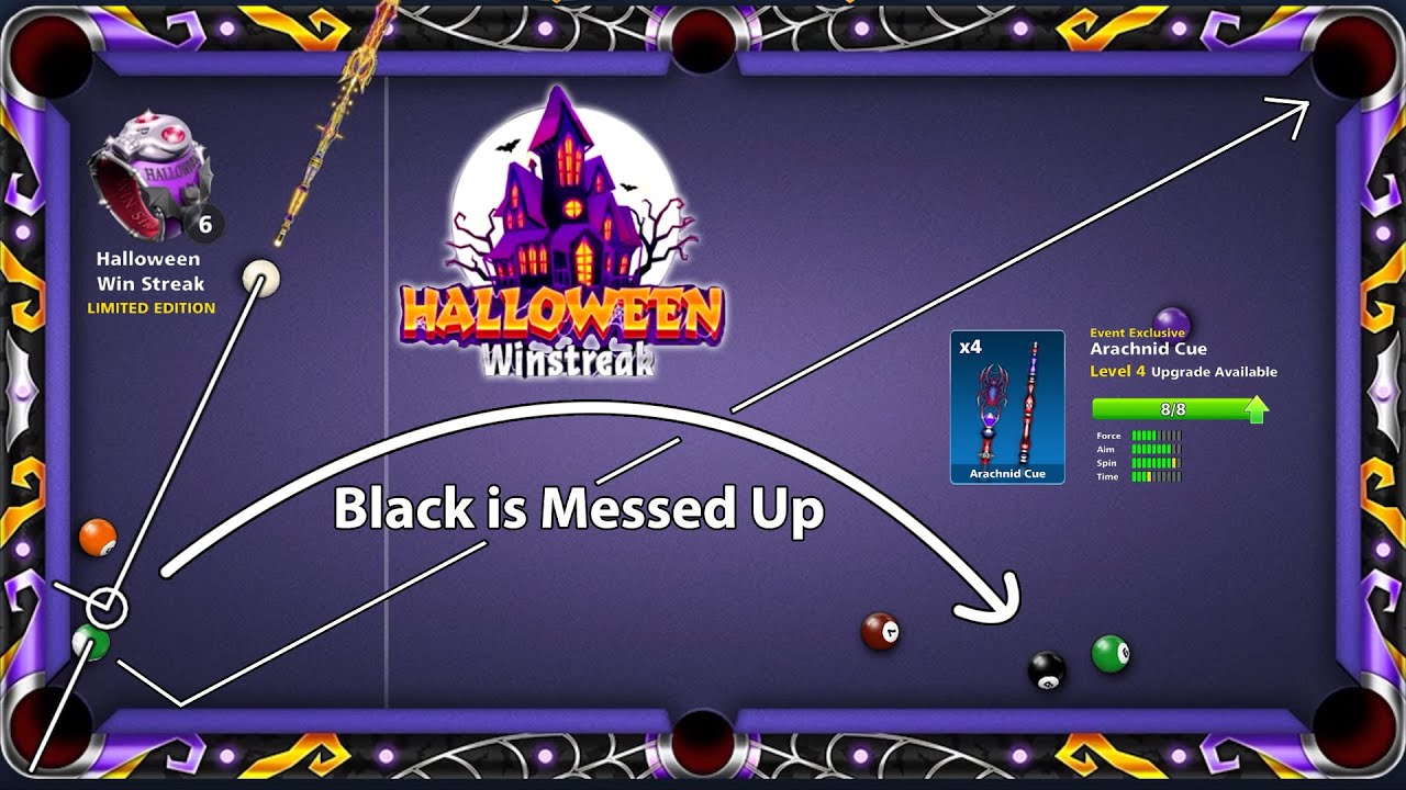 Halloween Win streak - Free Arachnid Cue and Free Ring in 8 Ball Pool - GamingWithK