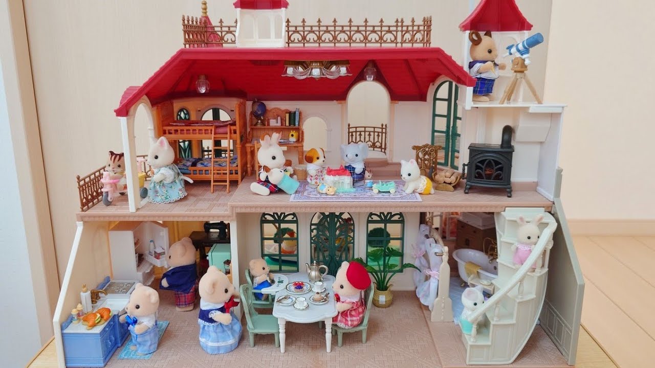 新商品【きらめく水辺の赤い屋根のお家】開封 シルバニアファミリー ビスケットクマ sylvanianfamilies calicocritters 森林家族