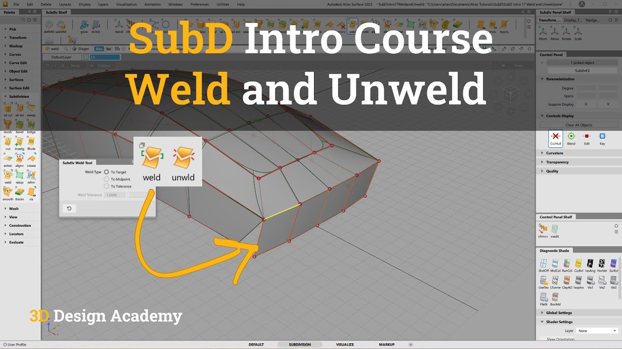Учебные пособия по Autodesk Alias, Введение в SubD 17 — Сварка и Разварка