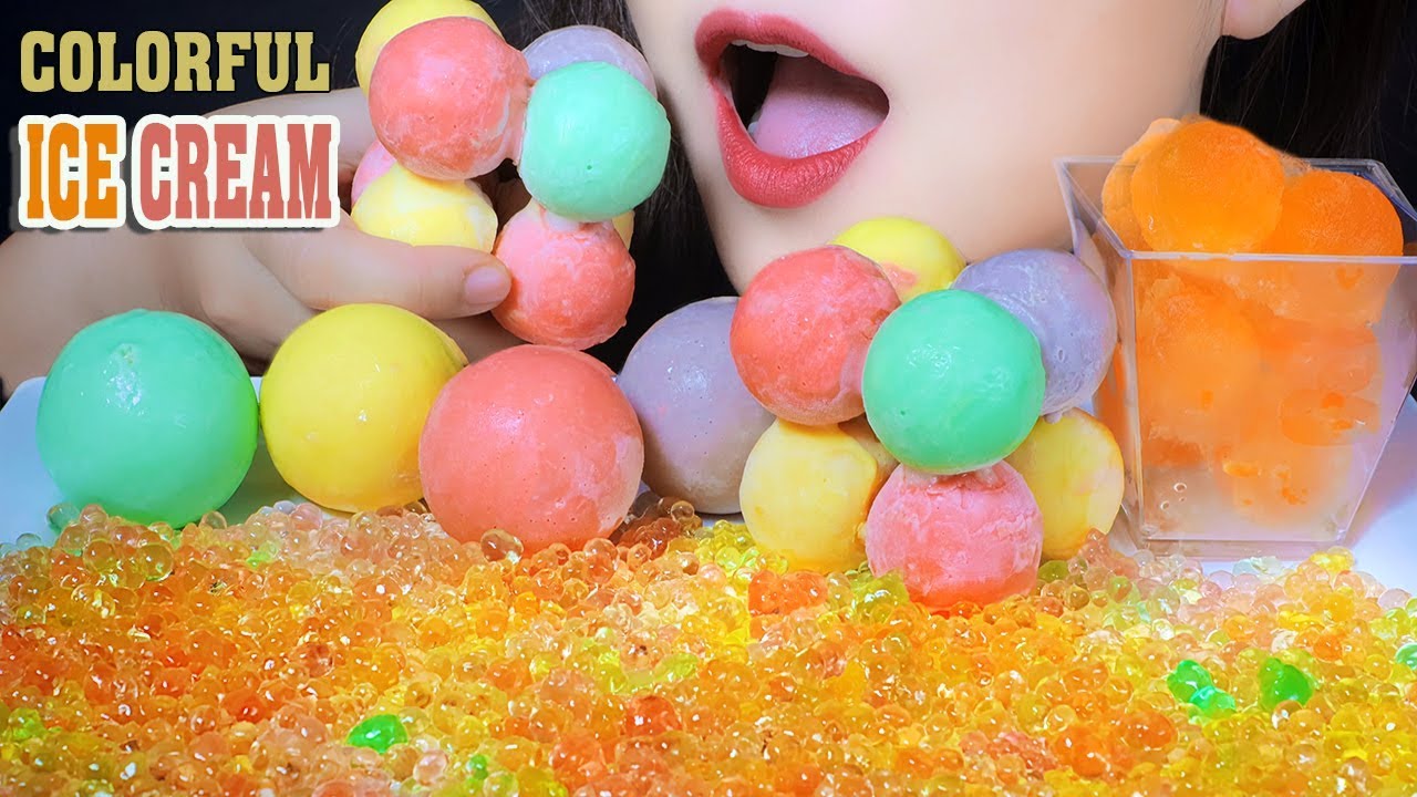ASMR COLORFUL ICE CREAM BALL AND JELLY TINY BALL EATING SOUNDS | LINH-ASMR