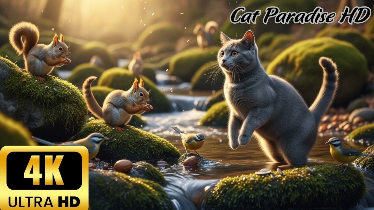 CAT TV NO ADS 🐦 Birds & Squirrels Outdoor Festival 🐿️ Relaxing 4K HDR