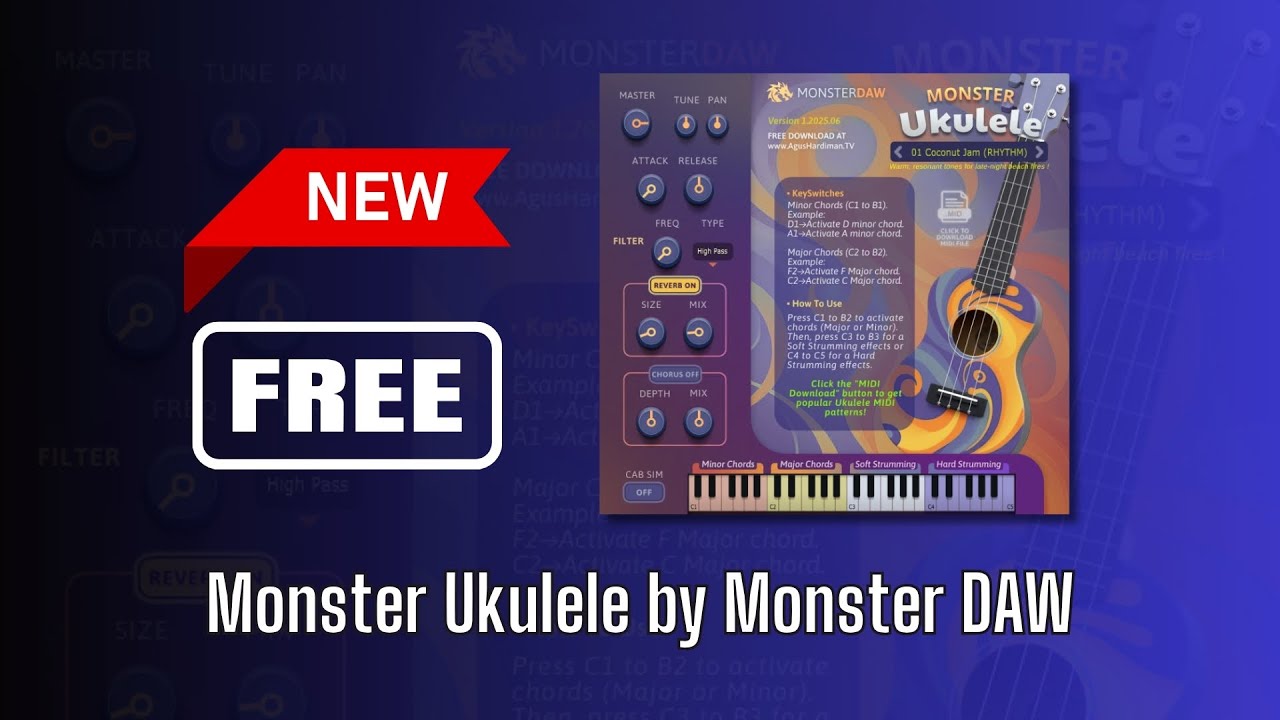 GREAT NEW FREE Plugin! Monster Ukulele by Monster DAW - Sound Demo