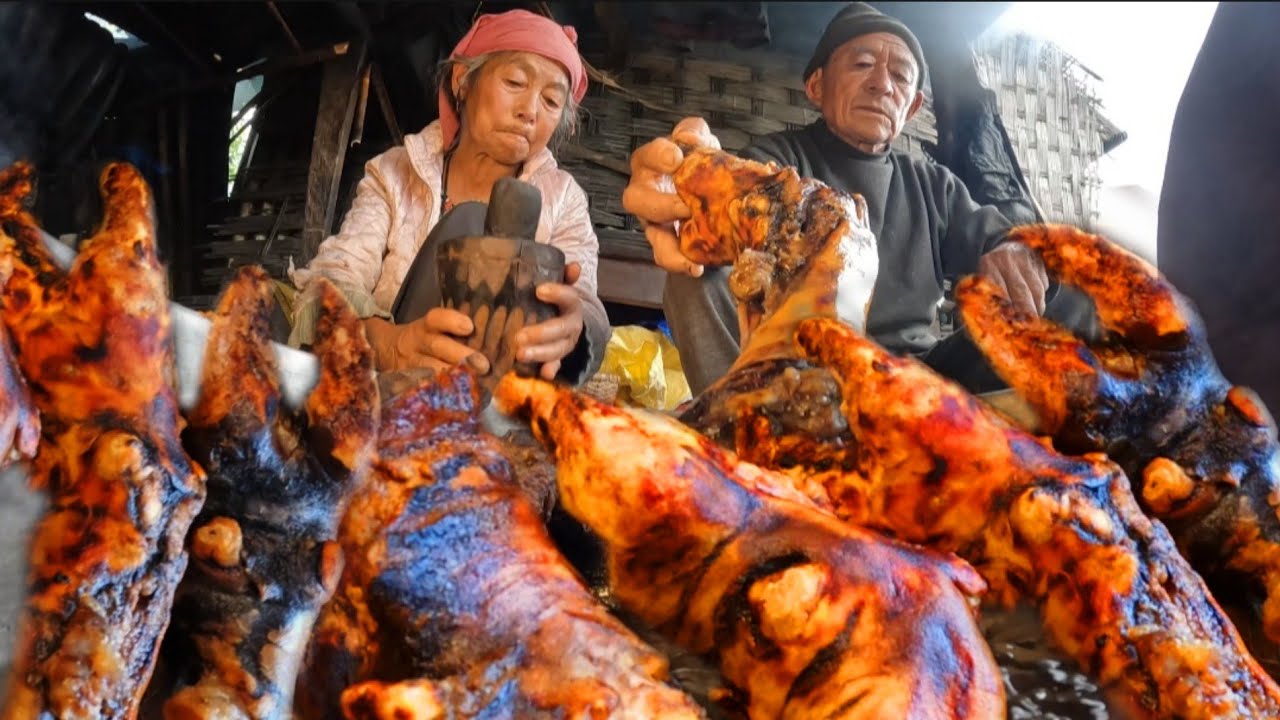How to eat buffalo legs || Fujin Grandma || village Nepal || Eastern Lake side ||