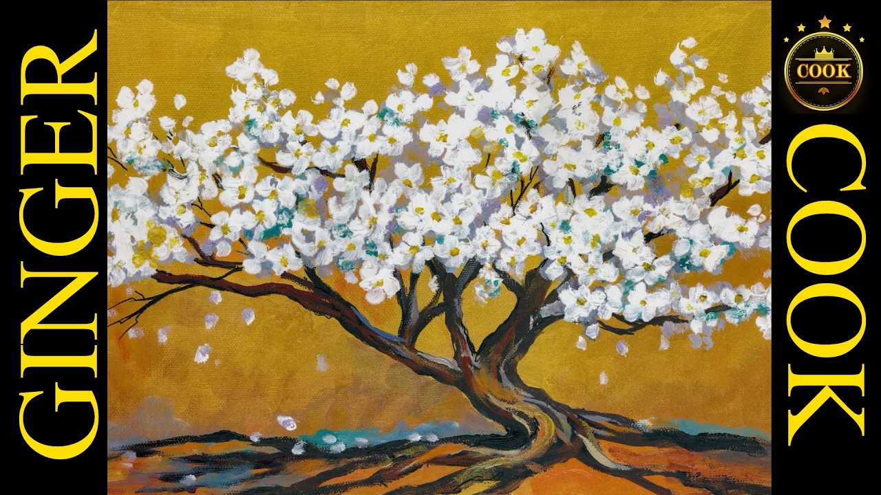 How to Create a Textured Apple Blossom Tree with Gold Metallic Background &ndash; Acrylic Tutorial​