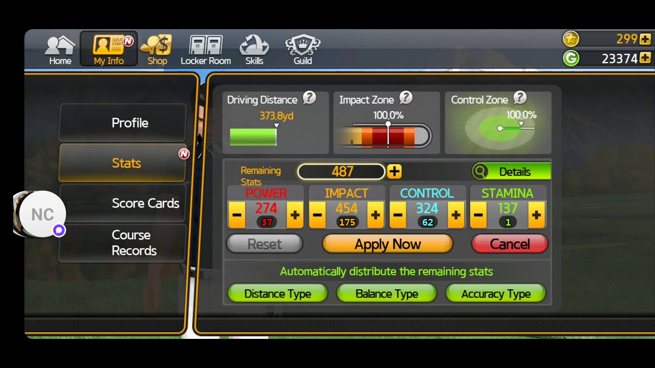 Golfstar (Setting Stats)