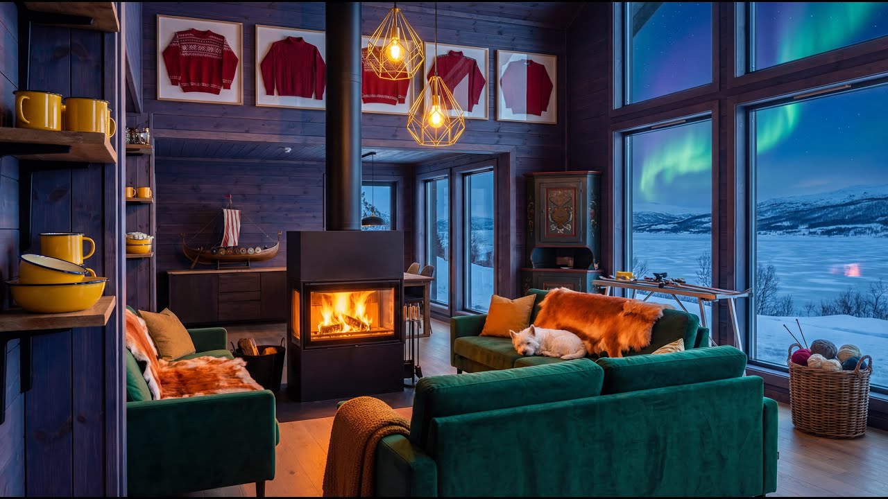 Alpine Cabin Piano for Deep Focus & Relaxation – Fireplace, Snow & Northern Lights 3H