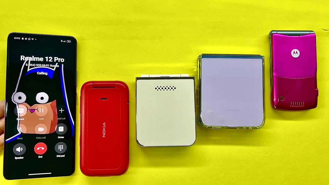 Realme 12P Calling Nokia 2660 Flip + i15 Pro Max + Samsung Galaxy Z Flip 5 + Motorola Razr Pink
