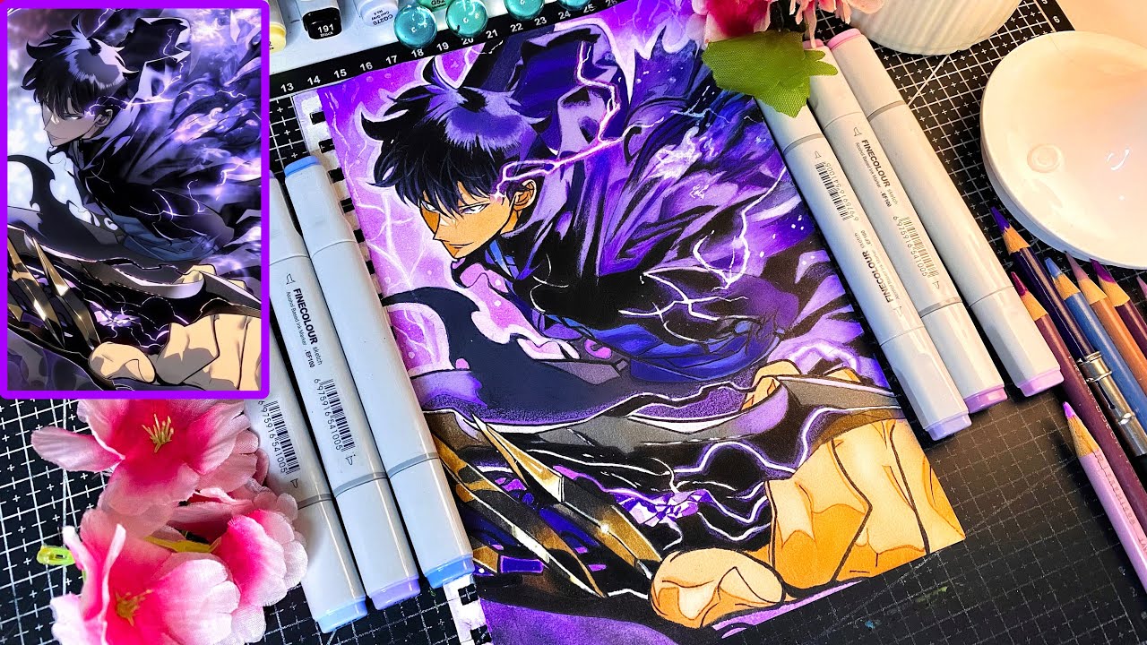 Sung Jin-Woo Speed drawing with color pencil and alcohol markers // Solo Leveling