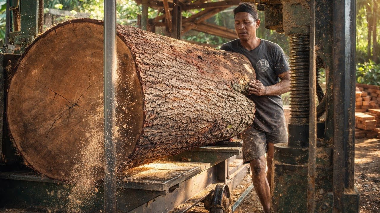 lUAR BIASA!! Belah Log Akasia Diameter Besar Pakai Band Saw Raksasa