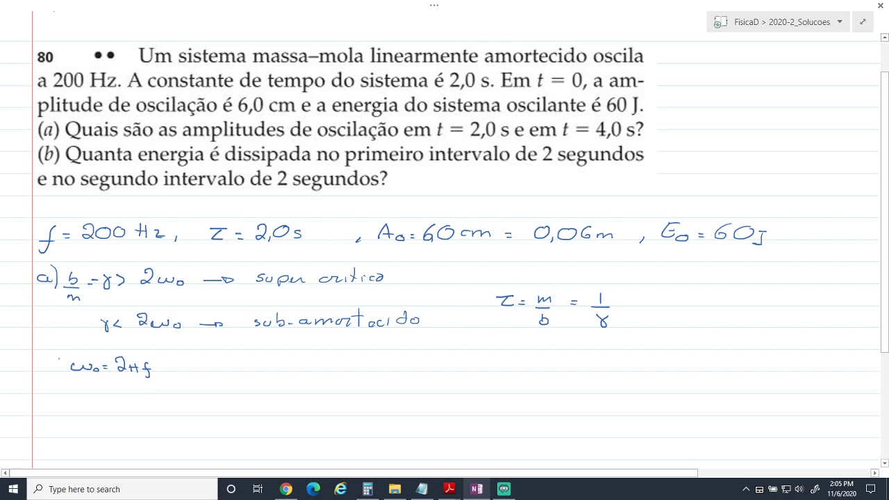 Videoaula - Resolução de exercício - Oscilador amortecido