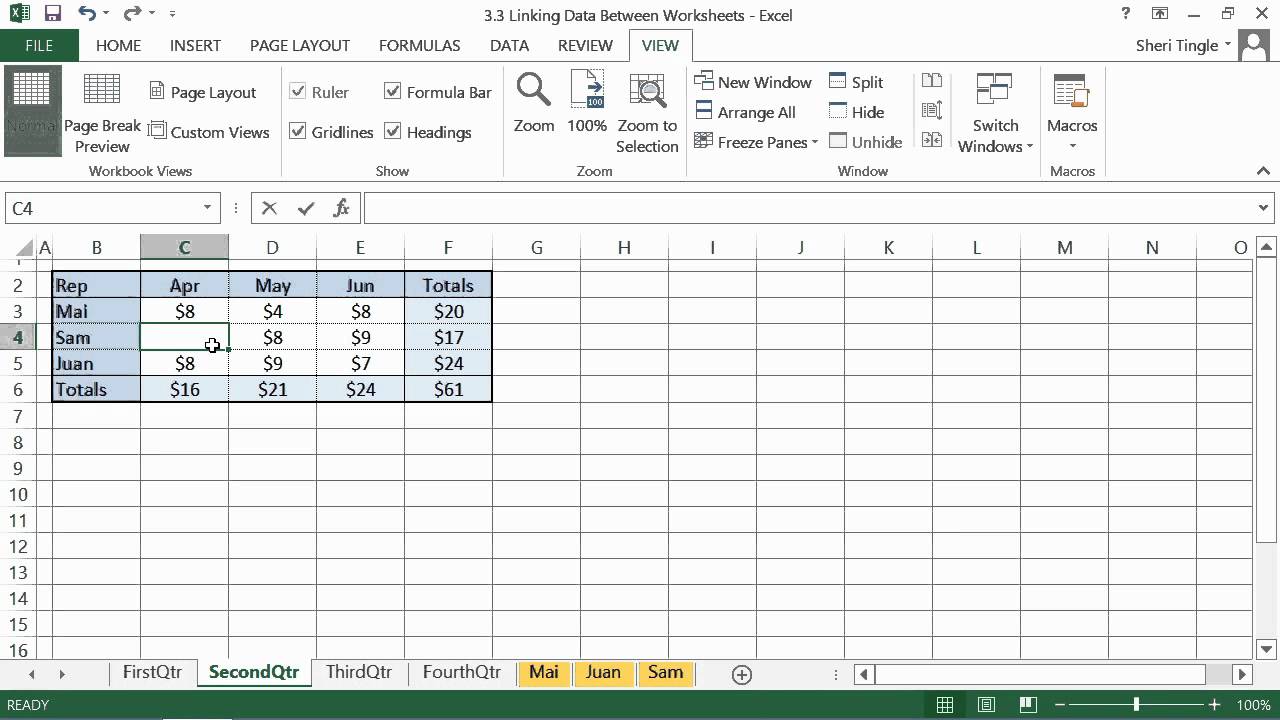 Microsoft Office Excel 2013 Tutorial: Linking Data Between Worksheets | K Alliance