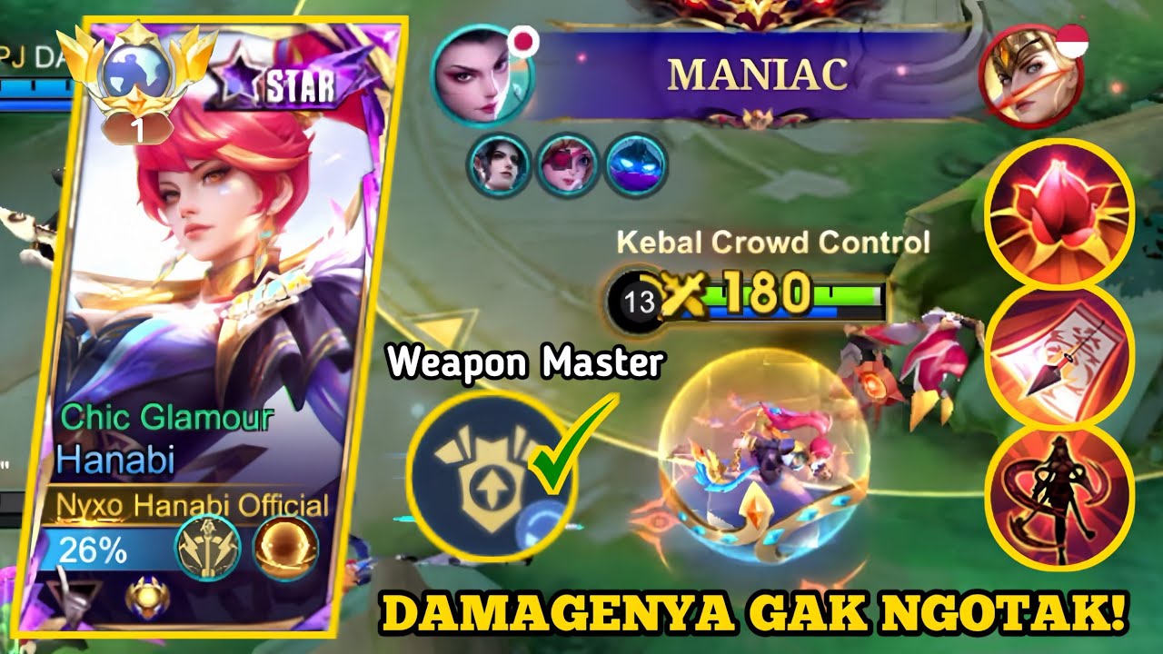 HANABI MANIAC! DAMAGENYA GAK NGOTAK KALAU PAKAI EMBLEM WEAPON MASTER INI! BEST BUILD TERSAKIT - MLBB
