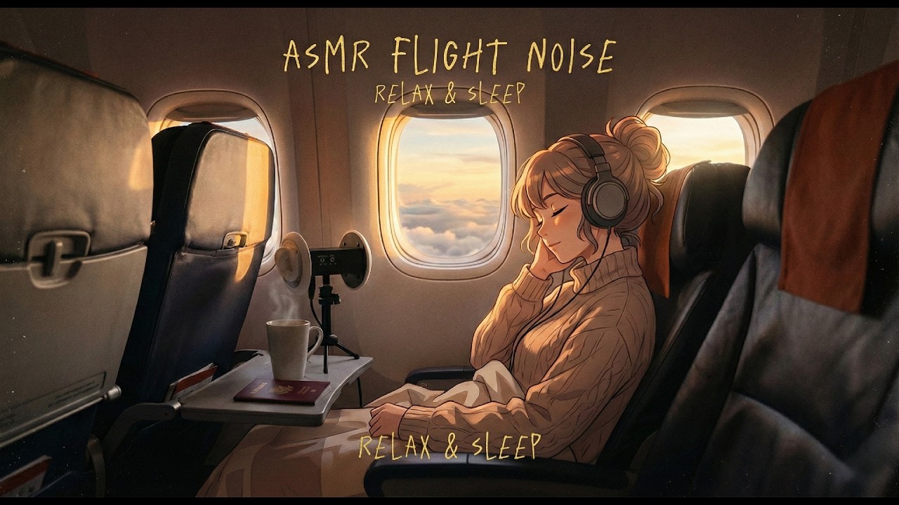 ASMR Sunset Flight ✈️ Relaxing Cabin White Noise for Sleep & Study No Talking