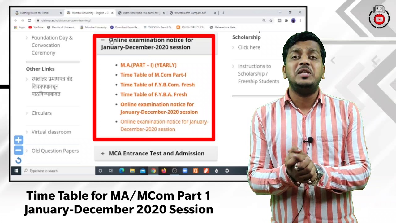 MA/MCom Part 1 | January-December 2020 Session | Exam Time Table | Mumbai University | Ashish Sir