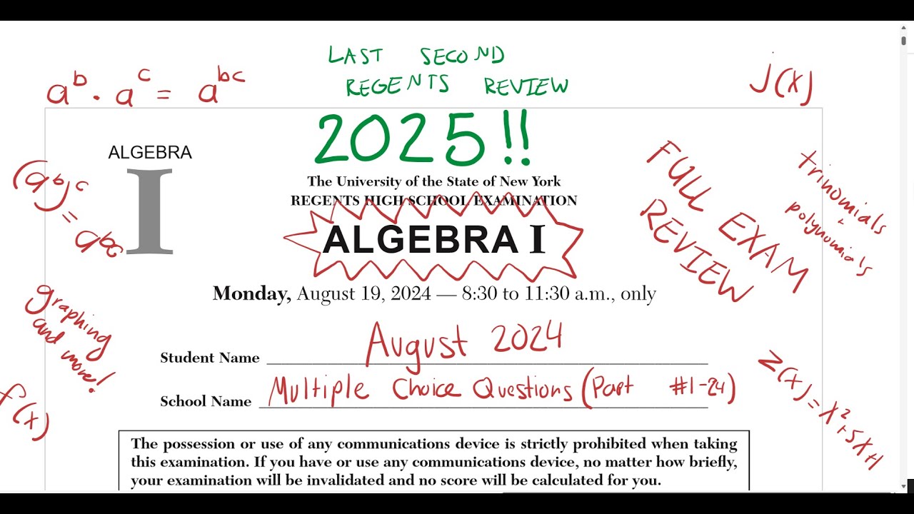 August 2024 Algebra 1 Regents Review (Part I #1-24)