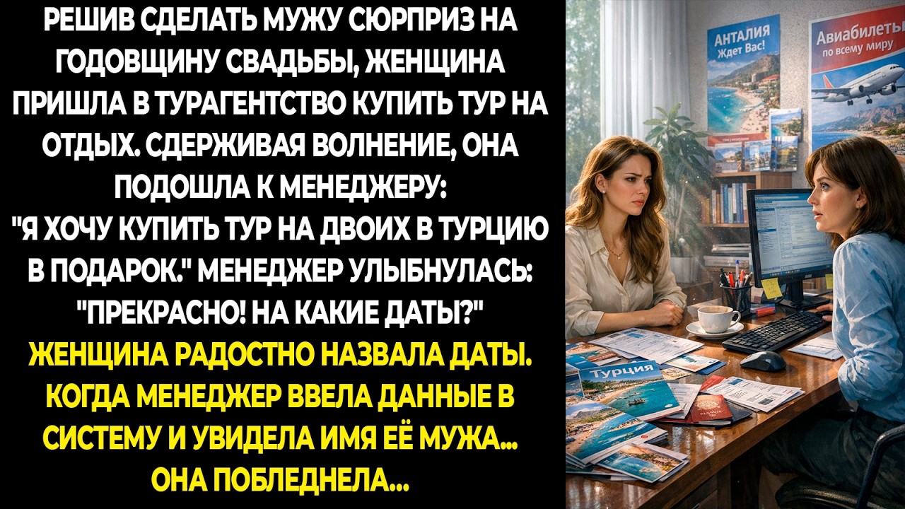 Решив сделать мужу сюрприз на годовщину свадьбы, женщина пришла в турагентство купить тур на отдых..