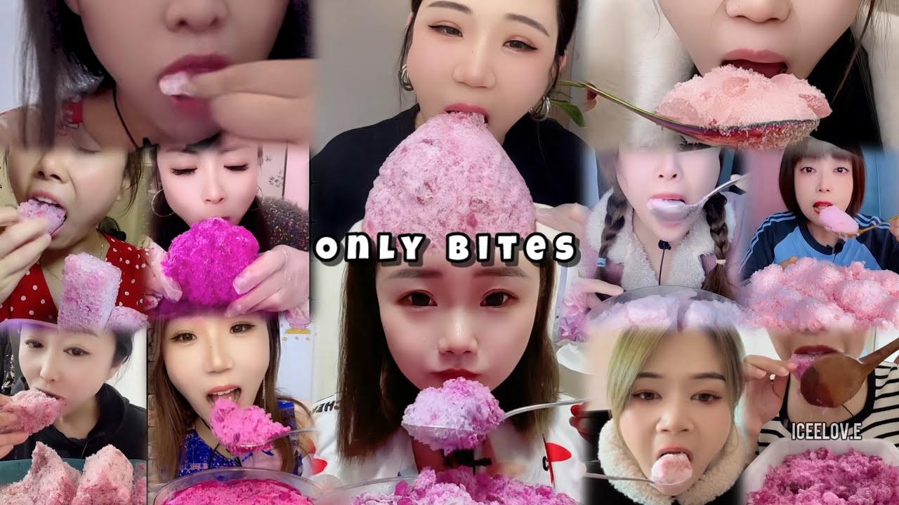 PINK ICE EATING ONLY BITES 💗FREEZER FROST EATING ASMR 🧊 CRUNCHY SQUEAKY ICE EATING 