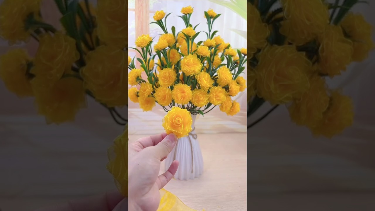 DIY gift soft ribbon yellow rose flower #handmadegifts #flowers #gift #rose #diy #craft #diycrafts