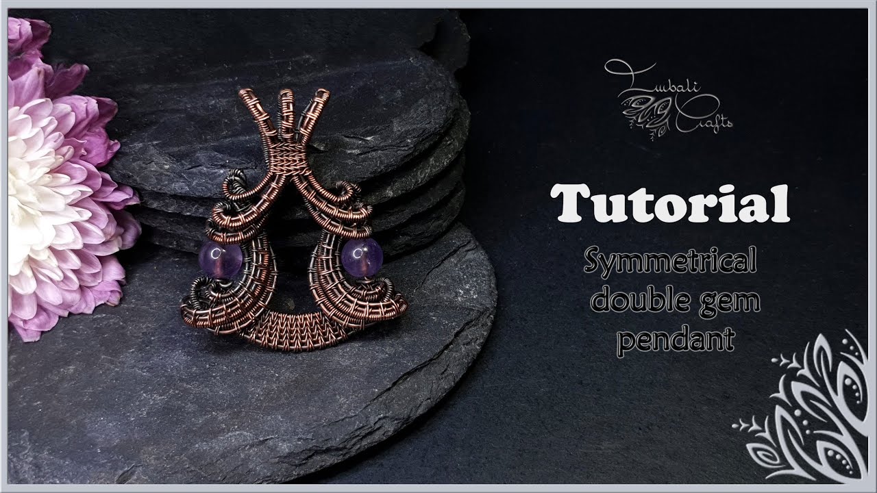 Symmetrical double gem wire pendant - layered wire weaving