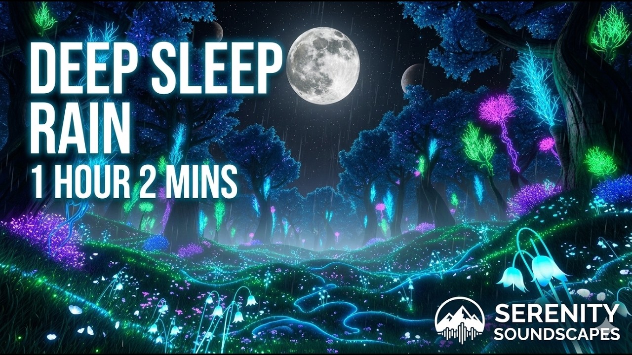 DEEP SLEEP RAIN – 1 Hour 2 Minutes | Bioluminescent Forest | Serenity Soundscapes