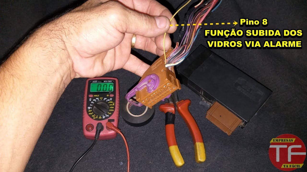 Pino 8 do conector do módulo de vidro elétrico original Fiat para subir vidro via alarme.