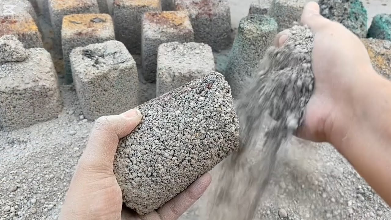 Crushed concrete cement different shapes dry crumbling on floor & water pool crumbling/ #relax ❤🌪