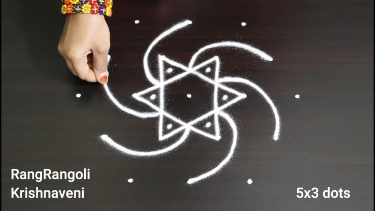 Easy Kolam🌺5x3 dots Daily Rangoli Designs🌺Karthika masam Muggulu🌺RangRangoli Krishnaveni