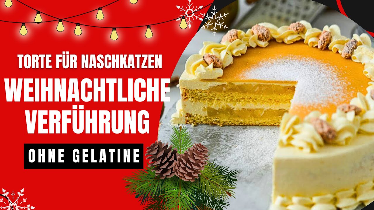 Adventszauber Torte -  Unwiderstehliche Birnen-Marzipan Torte ohne Gelatine mit gebrannte Mandeln
