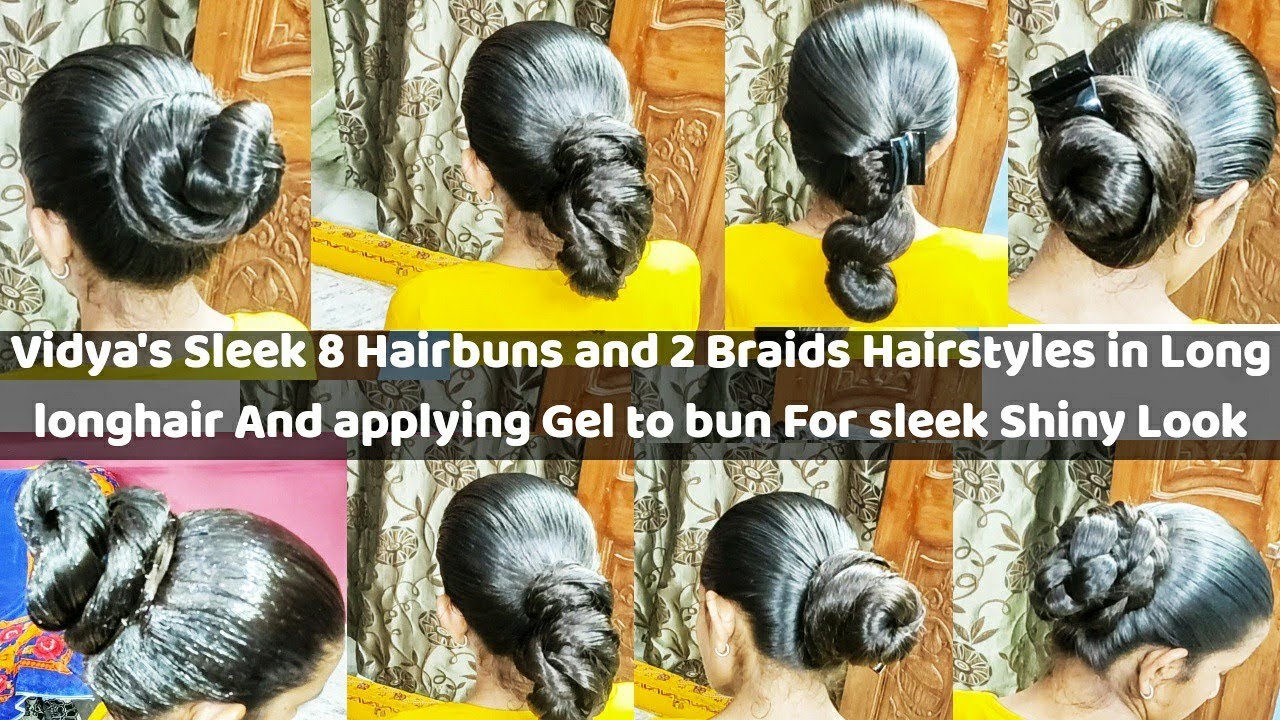 Vidya's Sleek 8 Buns & 2 Braids #hairstyles #oilyhair Applying #hairgel To buy Wtsap+91 9154004797