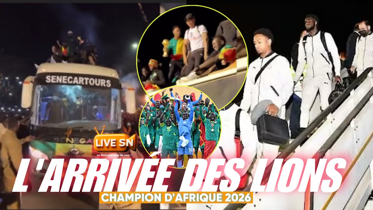 ACCUEIL MAJESTUEUX DES LIONS DE LA TERANGA à L’AÉROPORT AIBD #livesn #senegal #can2025 