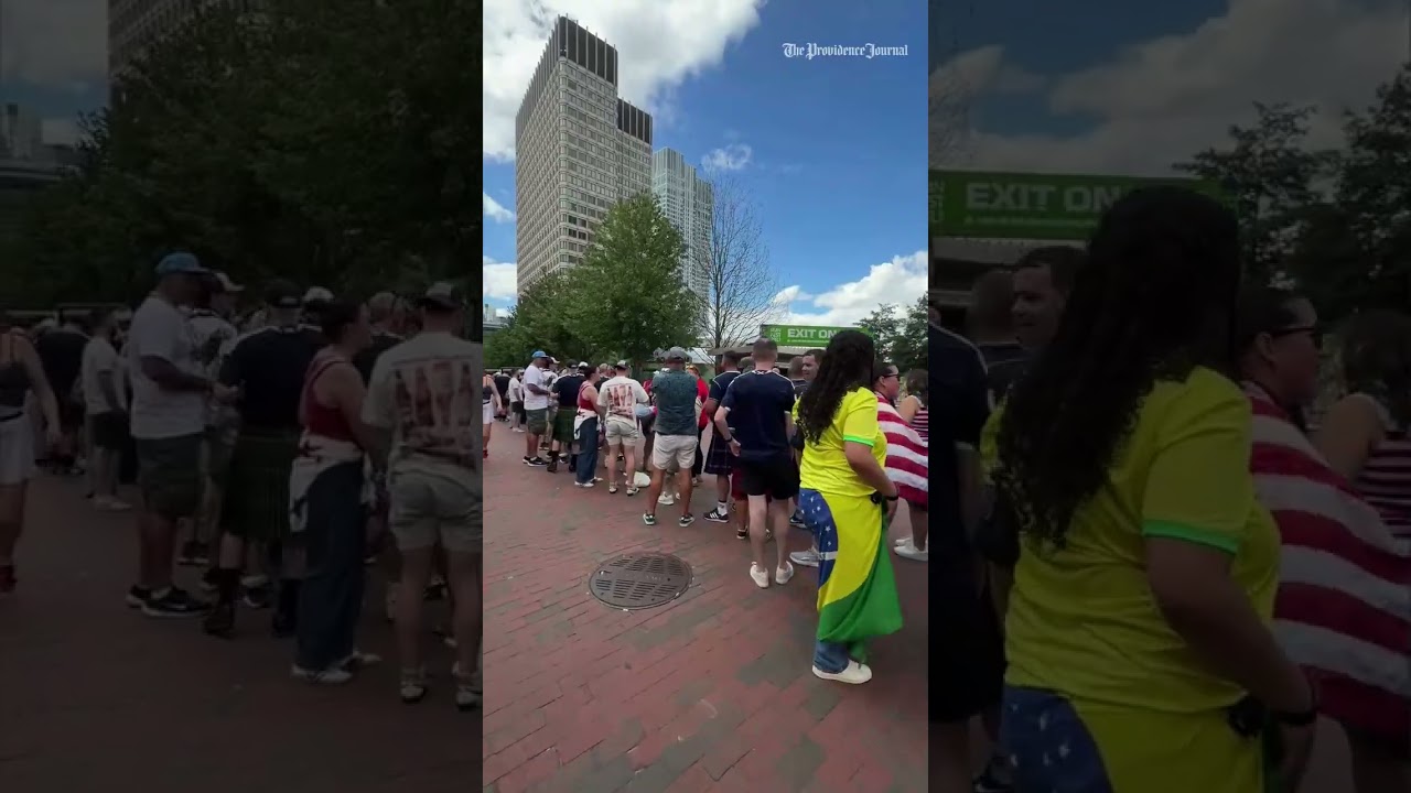 Fans lined up to enter the FIFA Fan Festival in Boston after its opening was delayed