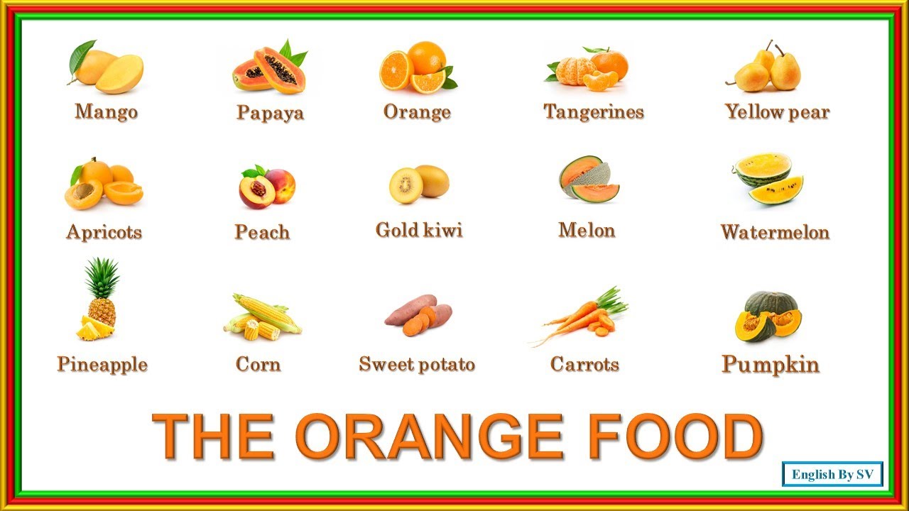 Learn Orange Food vocabulary | Orange fruits and Vegetables in English