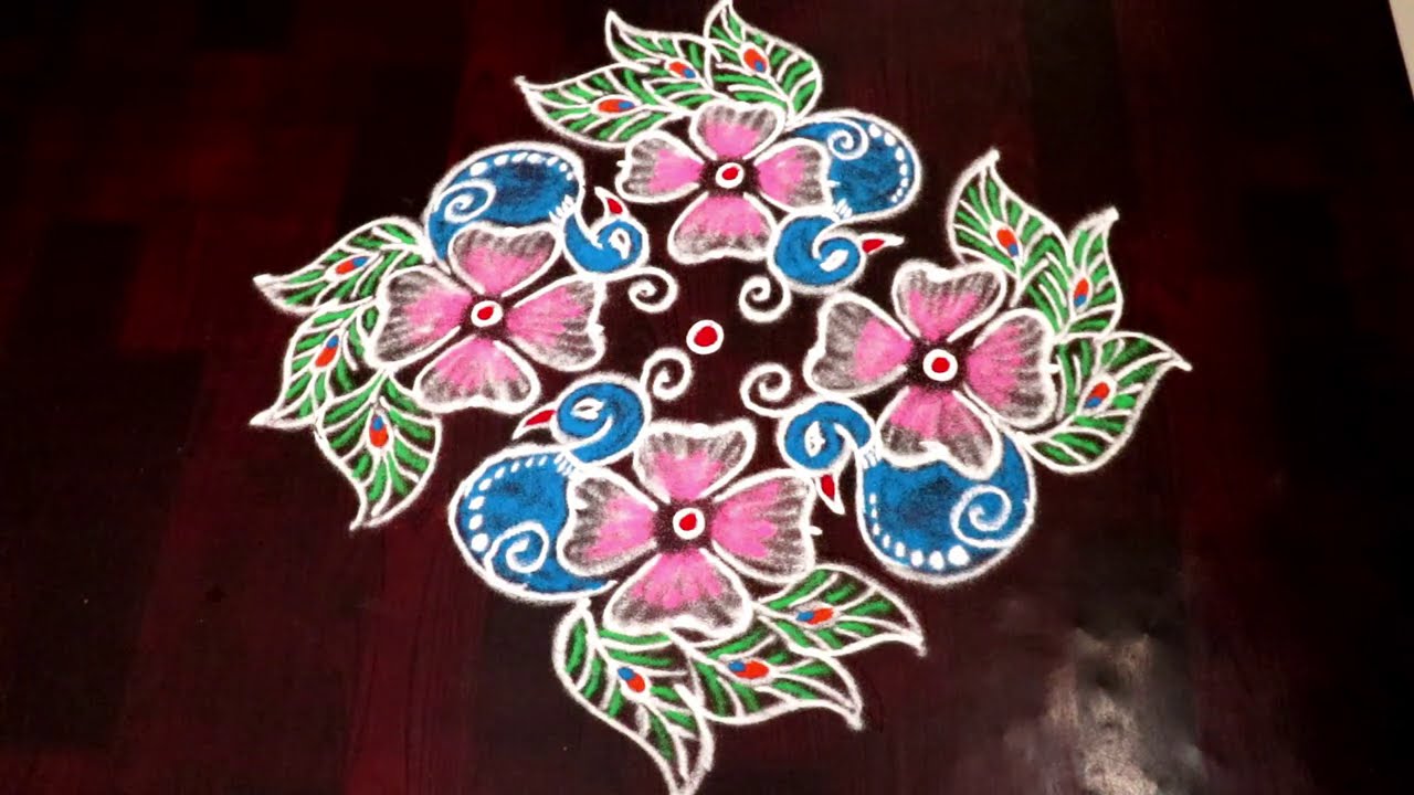 Simple New Year Rangoli Designs 2021 || 7 Dots Sankranthi Special Peacock Rangoli | Peacock Muggulu