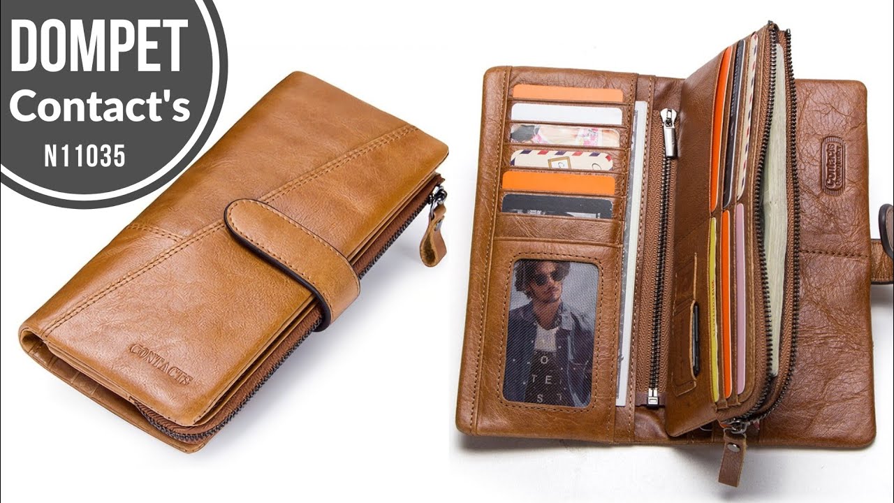 Review Dompet Pria Wanita Kulit Asli Model Panjang Contact's N11035 Import