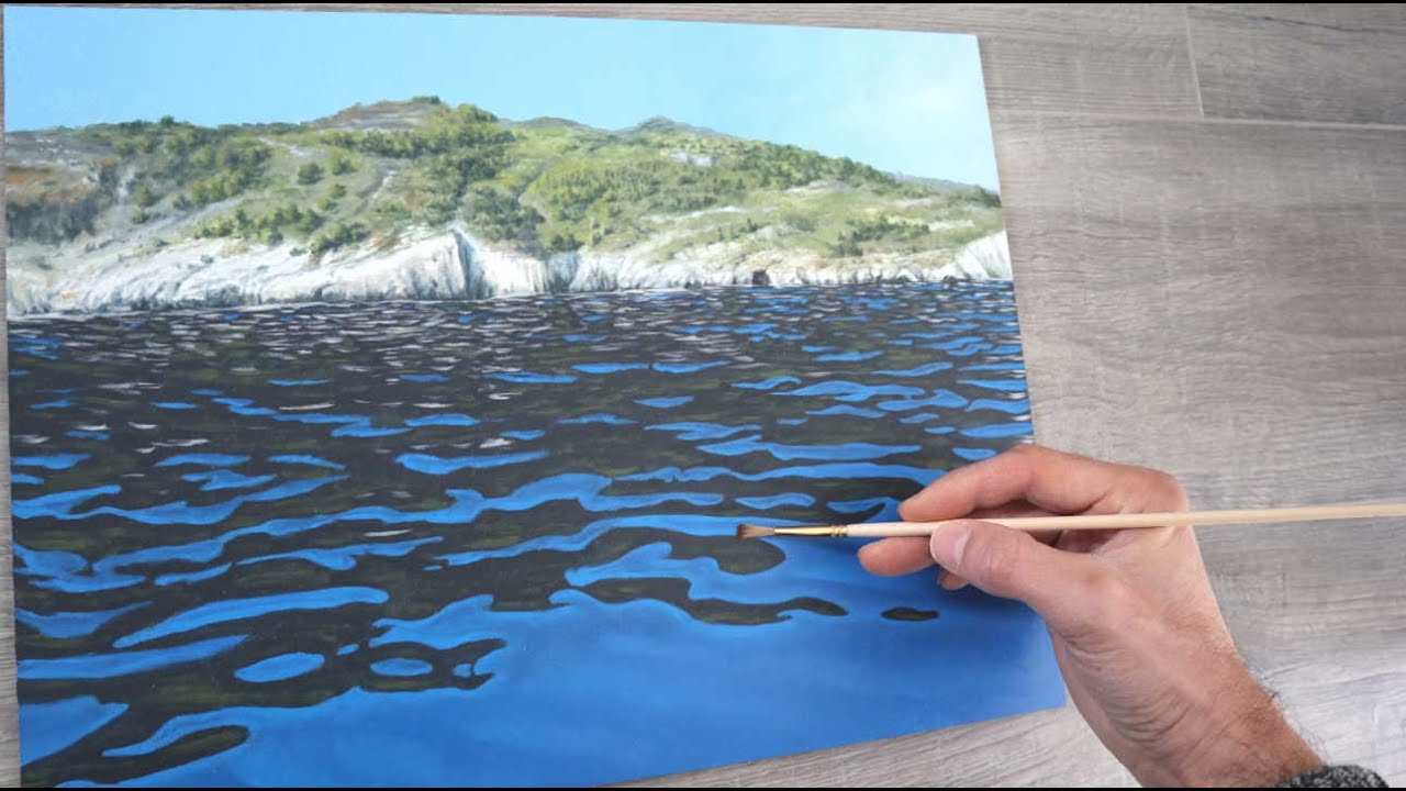 How to paint water - seascape water reflection painting tutorial