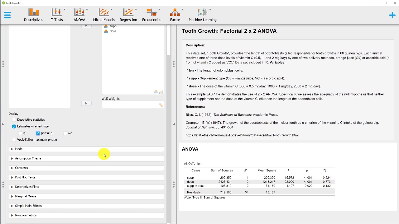 JASP, Two-Way Factorial ANOVA