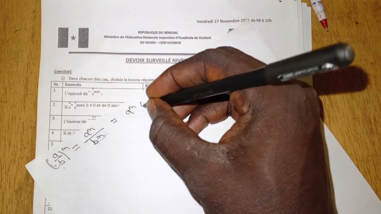 (Maths/4&egrave;me): Correction du devoir No1 du 1 premier semestre - Diawacad&eacute;mie