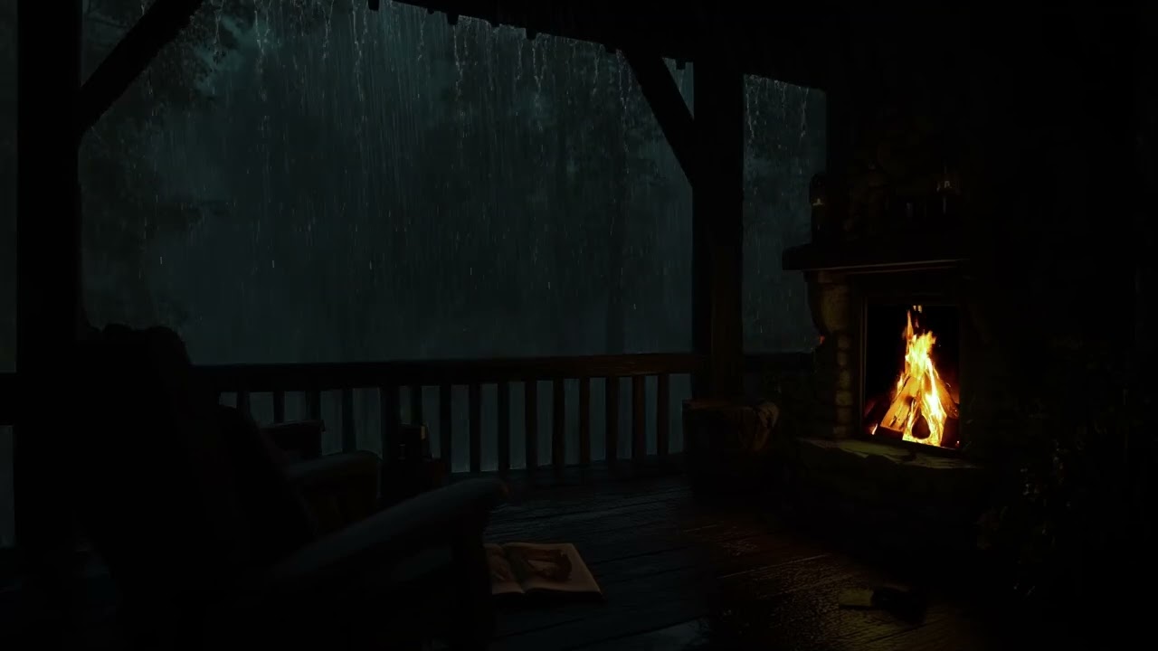 ALL NIGHT HEALING SLEEP 🌧️😴 Gentle Rain & Thunder 🔥 Cozy Fireplace for Deep Insomnia Relief