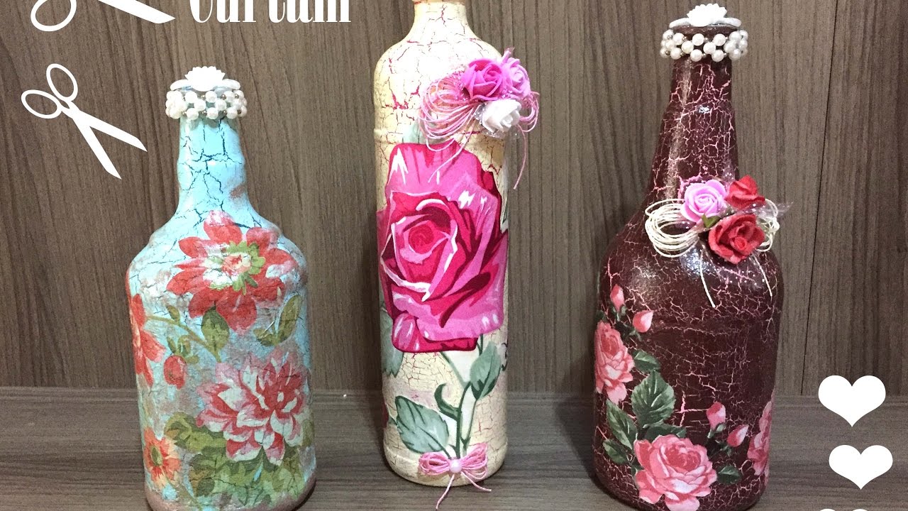 Decoupage em Garrafa com Craquelê - Elisete Alves