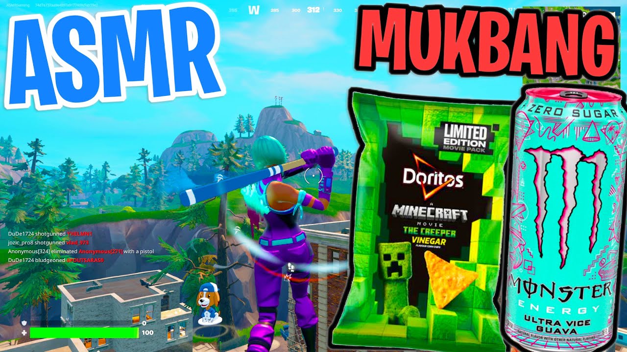 ASMR Gaming 🤩 Fortnite Doritos Pizza + Monster Vice Guava Mukbang Eating Spectating 🎮🎧 Relaxing 💤