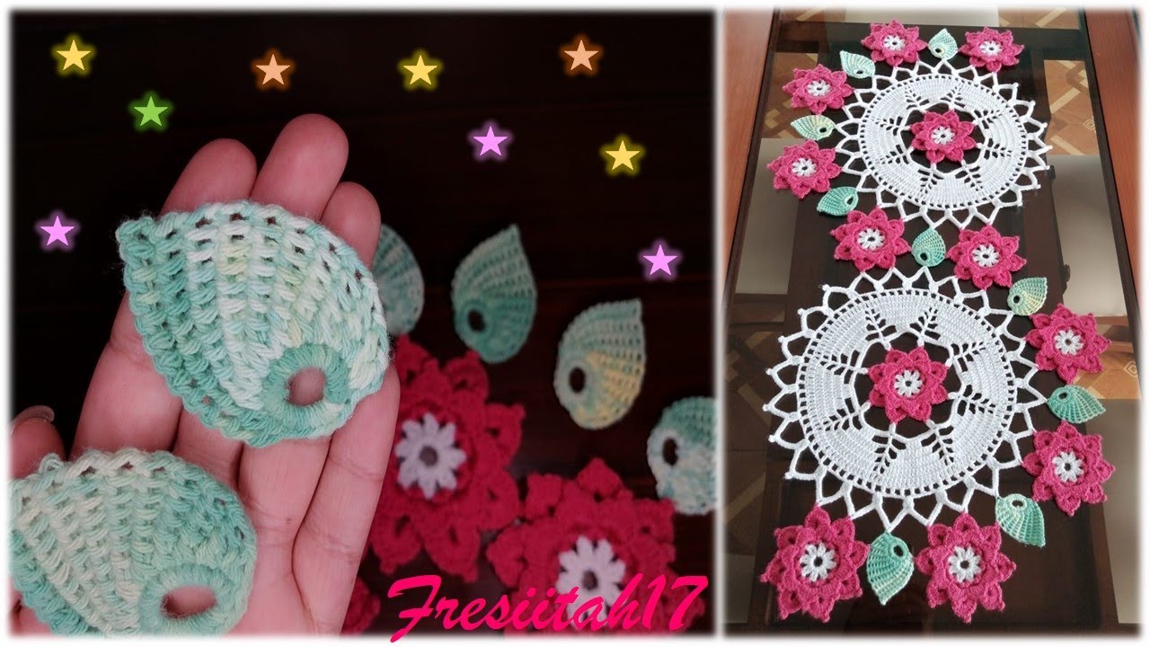 Hojas tejidas a crochet (camino de mesa con flores y hojas)