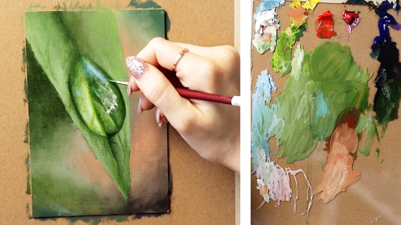 How to paint a realistic droplet on a leaf | Oil Painting Demonstration
