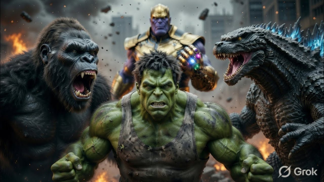 Hulk & King Kong vs Godzilla | Thanos Plans Destroy City 😱🌃 #hulk #aivideo #hulkshorts #ai 