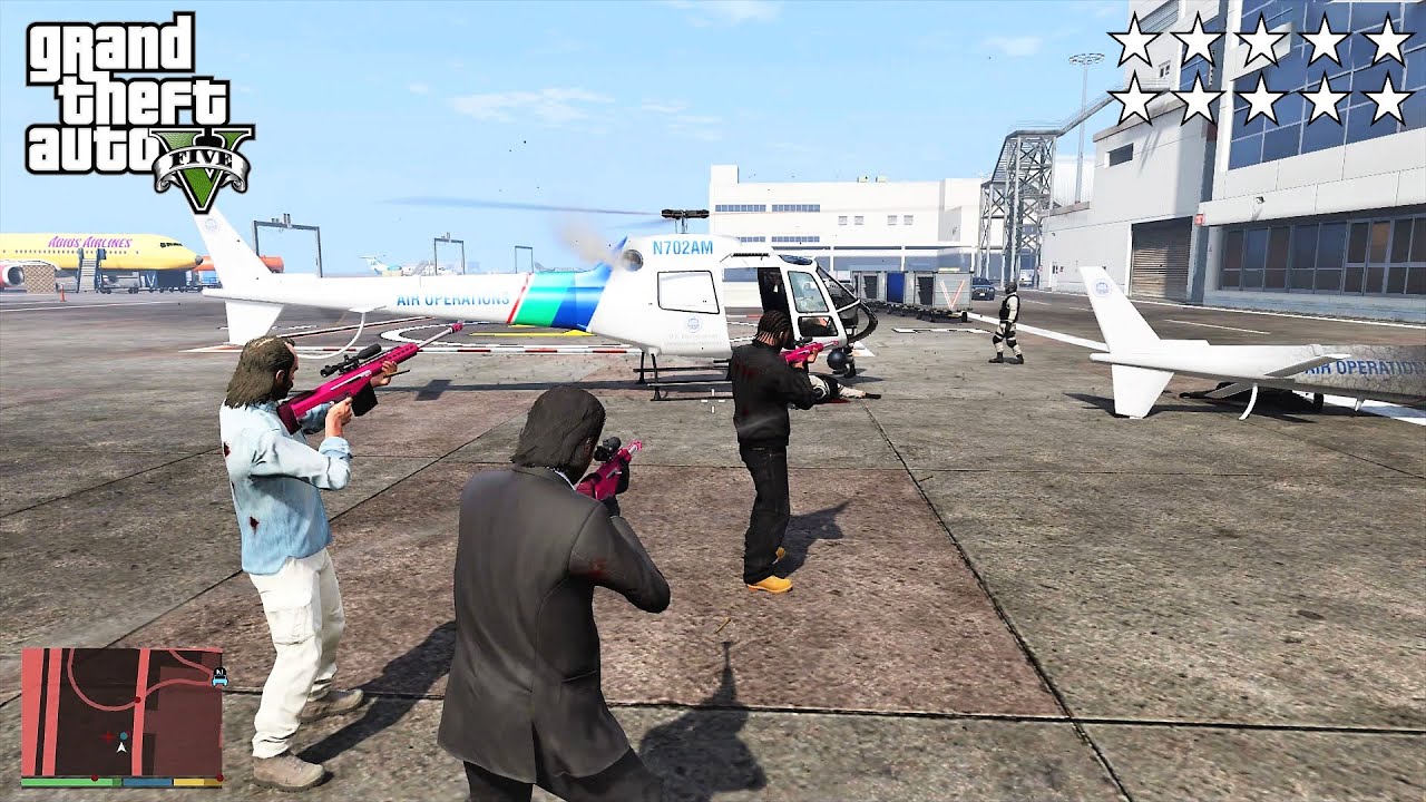 GTA 5 - Franklin, Michael and Trevor Five Star Escape From LS International Airport # 167