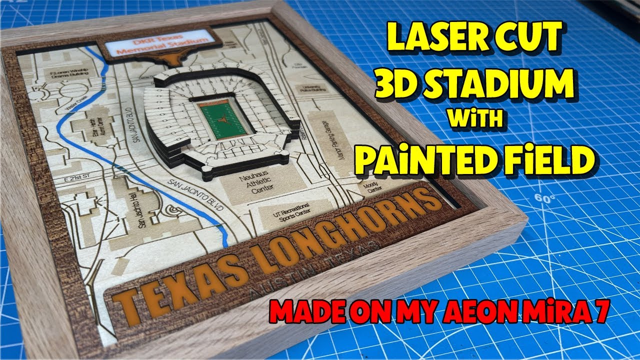 Laser Cut 3D Stadium with Painted Field  Made on my AEON MIRA 7 LASER.