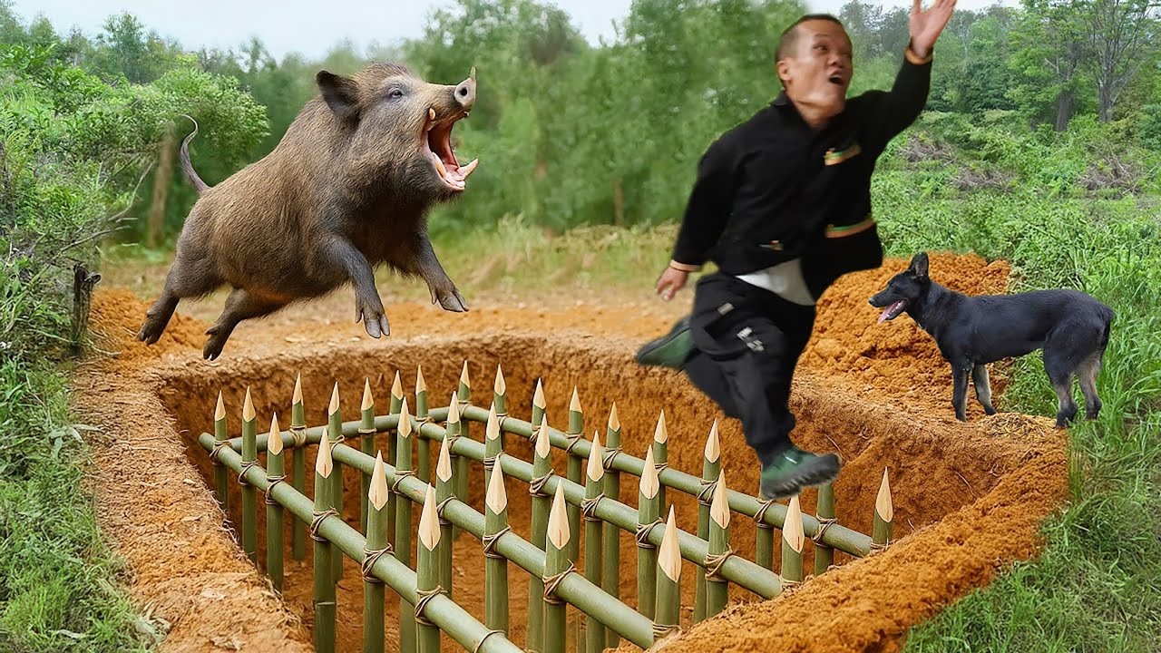 Ferocious Wild Boar Suddenly Trapped by a Primitive Snare | Dwarf Family Tense Moment