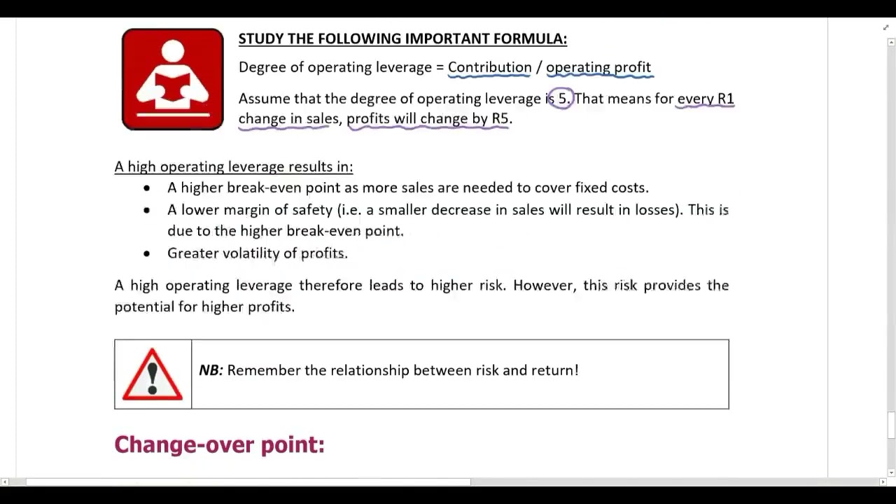 Cost volume profit analysis   Part 6   Operating leverage including example 4 1
