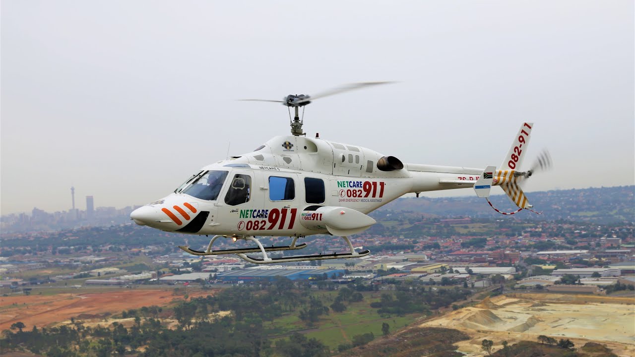 Bell 222UT Air Ambulance arrival at hospital LZ